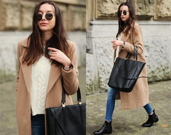Beatrice Gutu - Coat, Sweater, Jeans, Bag, Boots, Sunglasses - Everyday Wear