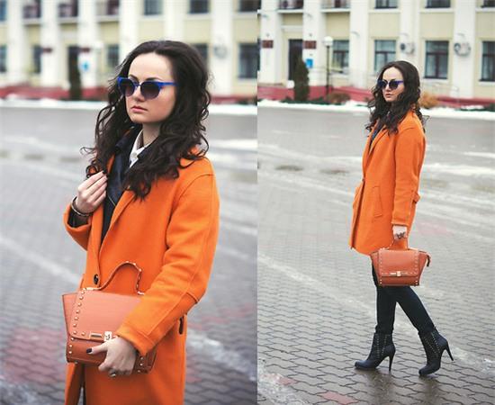 Ann Kos - Style Moi Coat, River Island Glasses - Orange Cocoon Coat