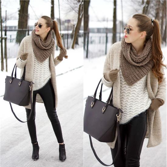 Natalia Przała - Orsay Sweater, Sheinside Leatherpants, Sheinside Oversize Coat - Winter look