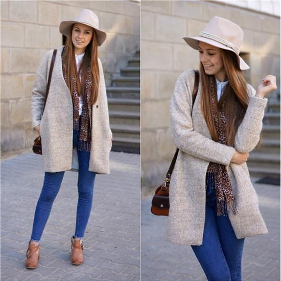 Natalia Przała - Sheinside Oversize Coat, Parfois Hat, Sheinside Jeans - Oversize beige coat