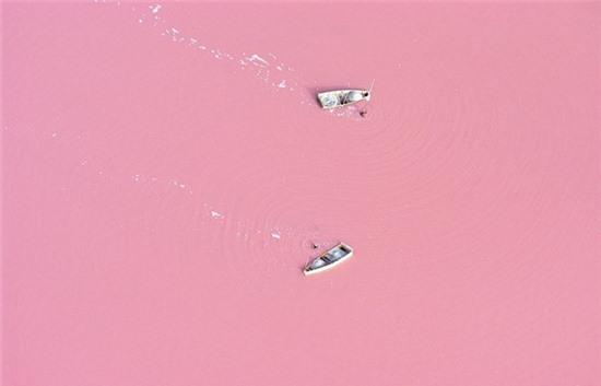 11. Hồ Retba, Senegal: Hồ Retba ở Senegal, Tây Phi có màu nước trông cực kỳ lạ, có những chỗ nước đỏ như máu, có những chỗ nước lại có màu hồng của kem dâu.