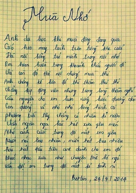 Một người bạn đã viết bài thơ về chuyện tình của Hoàng Long và Lan Anh.