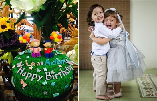 Bánh sinh nhật xanh mướt đẹp mắt của hai bé sinh đôi Tôm - Tép nhà Hồng Nhung.