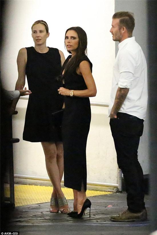 Power couples: Victoria Beckham and her husband David headed out to dinner with Spice Girls creator Simon Fuller and his wife Natalie Swanston on Friday night in Beverly Hills, California