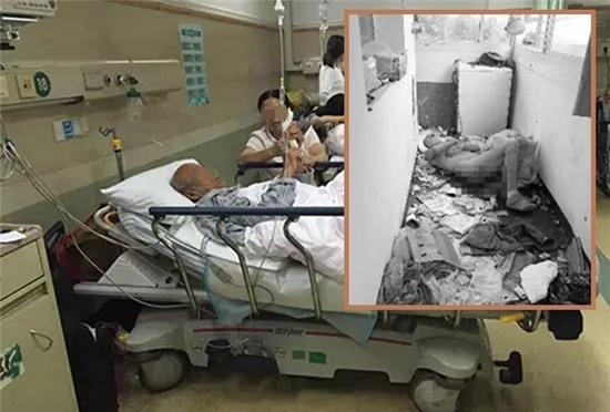  Cụ ông được phát hiện nằm liệt trên sàn ban công bẩn thỉu trước khi được xe cấp cứu đưa vào bệnh viện. 