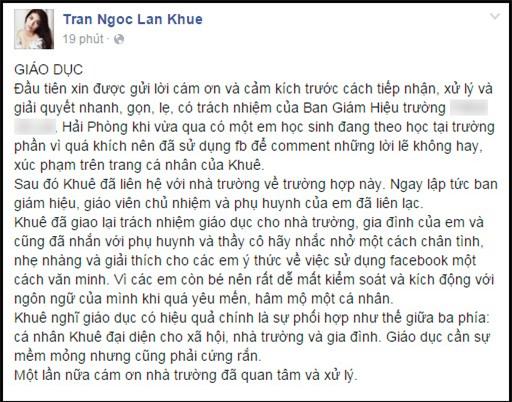 Lan Khuê khiếu nại đến trường học khi bị học sinh xúc phạm trên Facebook - Ảnh 4.