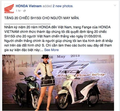 Lừa đảo trúng xe SH, Vespa trên Facebook