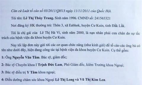 Vụ nữ sinh bị cưa chân: Gia đình gửi đơn tố cáo 5 cán bộ y tế - Ảnh 2.
