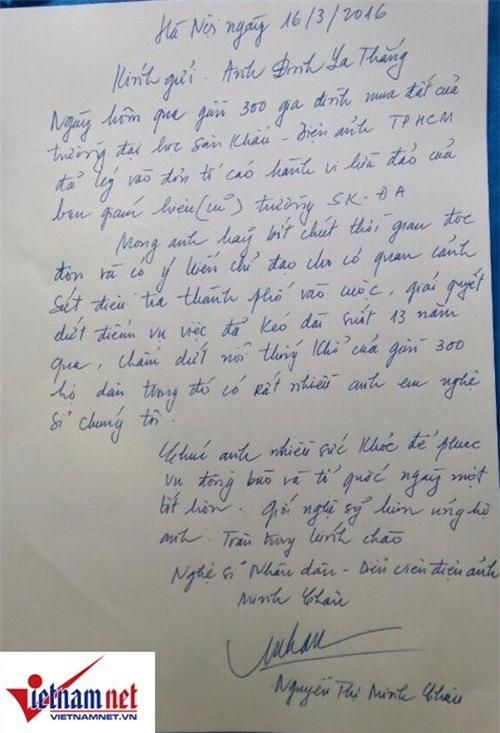 Diễn viên Minh Châu gửi thư kêu cứu Bí thư Thăng