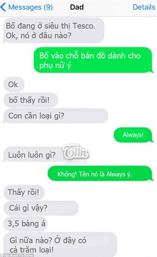 Đoạn hội thoại chết cười của ông bố khi mua băng vệ sinh cho con gái