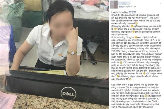 Nhân viên bưu điện ở Hà Nội ngồi chống cằm lướt mạng, thờ ơ với khách hàng - Ảnh 1.