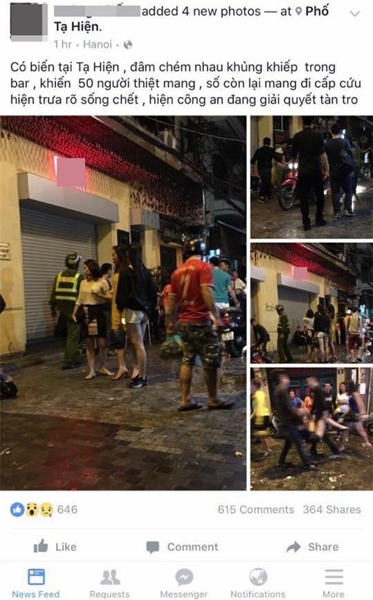 Hà Nội: Sự thật tin đồn đâm chém kinh hoàng khiến 50 người thiệt mạng trong quán bar ở Tạ Hiện - Ảnh 1.
