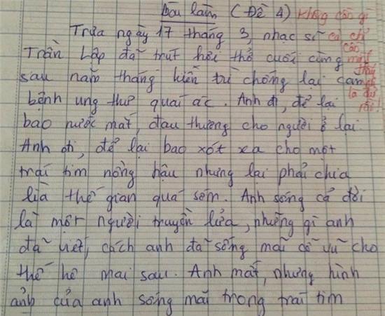 Cư dân mạng truyền tay nhau bài văn đầy cảm hứng về Trần Lập của nữ sinh lớp 11 - Ảnh 1.
