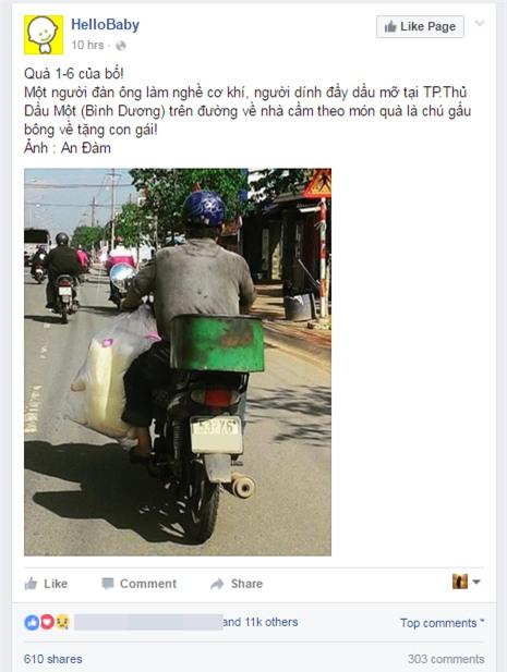 Hình ảnh người cha lấm lem chở theo món quà 1/6 cho con gái khiến nhiều người xúc động - Ảnh 1.