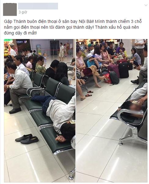 Hình ảnh phát ngượng ở sân bay Nội Bài: Người đàn ông nằm dài ra ghế nấu cháo điện thoại - Ảnh 1.