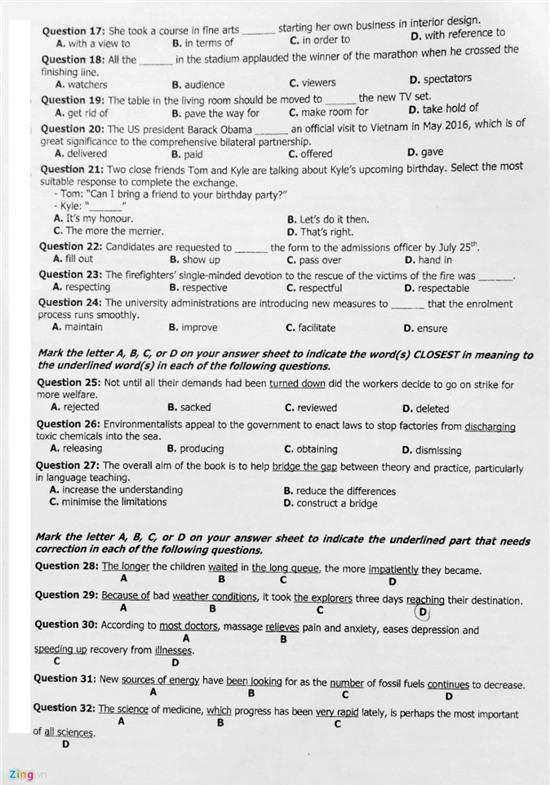 Bai giai mon tieng Anh thi THPT quoc gia 2016 hinh anh 4