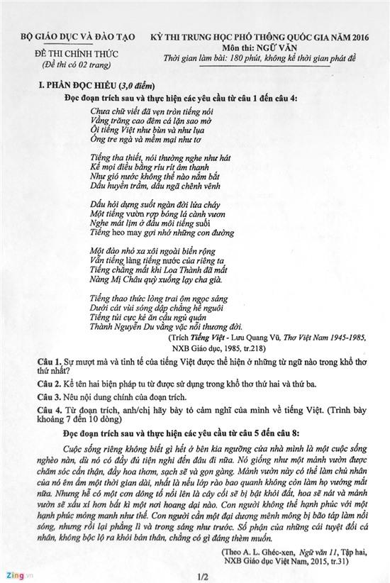 Bai giai, de thi mon Ngu van THPT quoc gia 2016 hinh anh 1