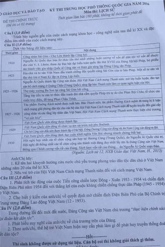Đáp án đề thi môn Lịch sử, đáp án môn sử, đáp án môn sử 2016, đáp án môn lịch sử 2016, kỳ thi thpt quốc gia