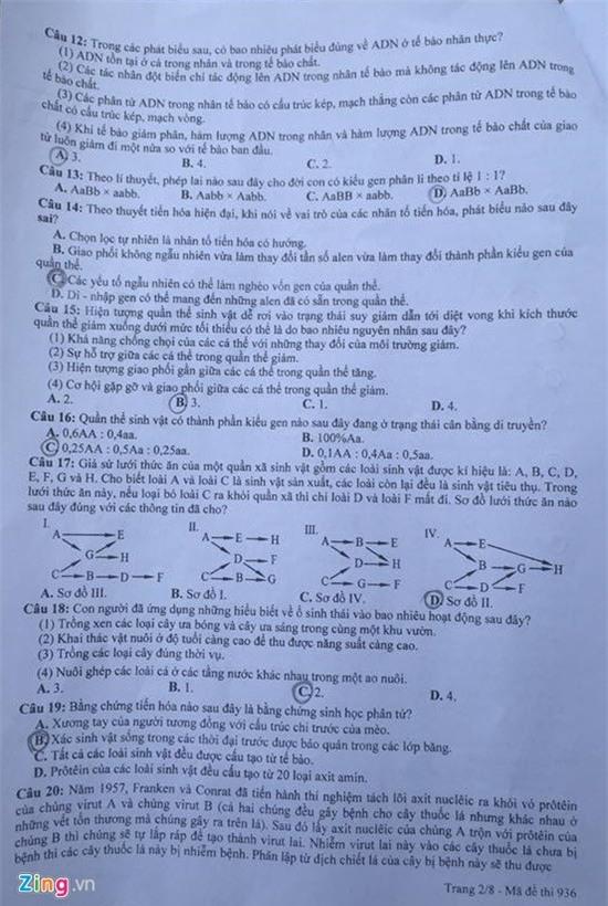 Bai giai, de thi mon Sinh hoc THPT quoc gia 2016 hinh anh 2