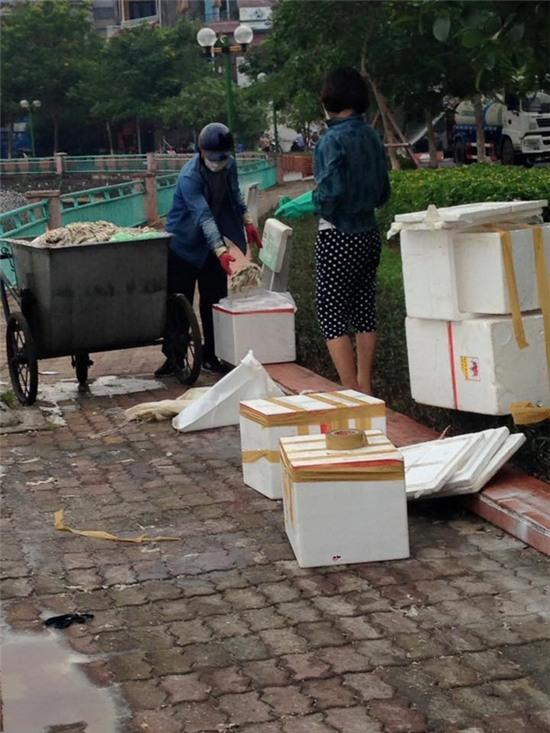 Xuất hiện đôi nam nữ đóng thùng xốp cá chết ở hồ Tây - Ảnh 3.