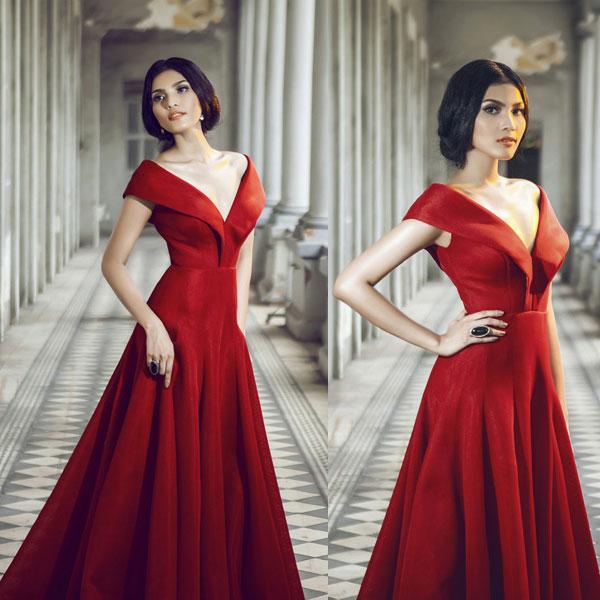 Váy dạ hội đỏ lệch vai thiết kế nhún eo cách điệu lạ mắt  D401