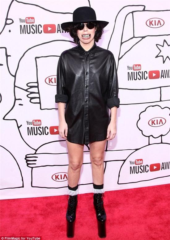 Who's the Little Monster now? Lady Gaga wore terrifying toothy grillz and no trousers at the YouTube Awards in NYC on Sunday 