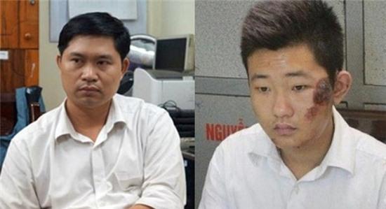Hai đối tượng Nguyễn Mạnh Tường và Đào Quang Khánh tại cơ quan điều tra.