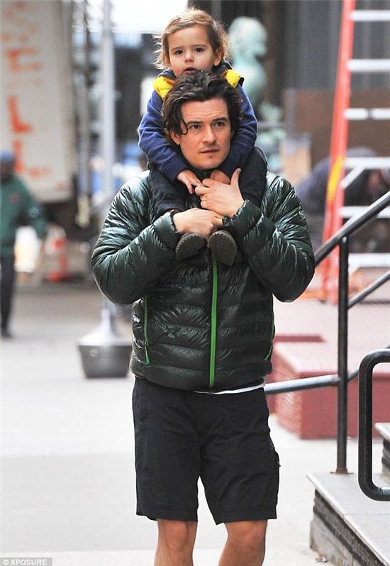 Just the two of us: Orlando Bloom and his son Flynn were spotted spending quality time together in New York on Tuesday 