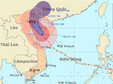 Hình ảnh vị trí và đường đi của cơn bão cập nhật lúc 17h30 ngày 10/11