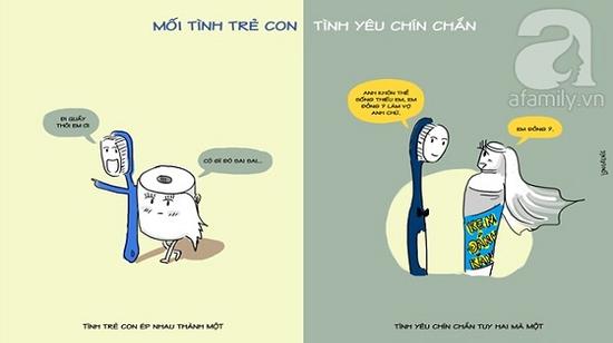 Tranh vui: Khác biệt mối tình trẻ con và tình yêu người lớn