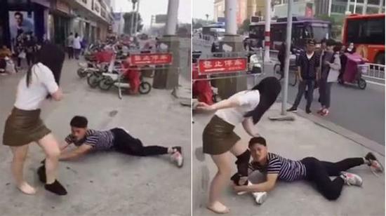 Lăn lê mặt đường, túm chân bạn gái để níu kéo tình yêu