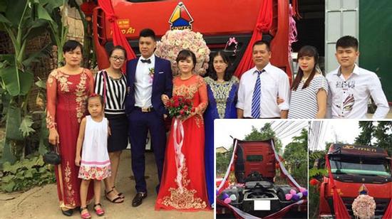 Màn rước dâu bằng xe đầu kéo của cặp 9X Cao Bằng