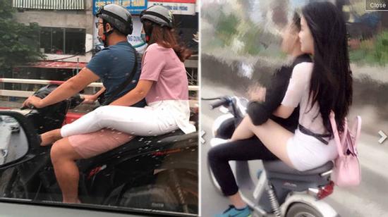 Hết hồn với kiểu ngồi bá đạo sau xe người yêu của thiếu nữ Việt