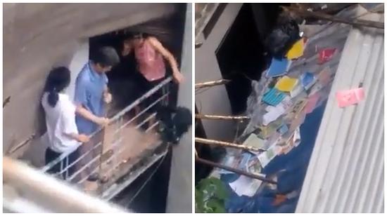 Nữ sinh gào khóc thất thanh vì bị mẹ đánh dã man và ném hết sách vở lên mái nhà