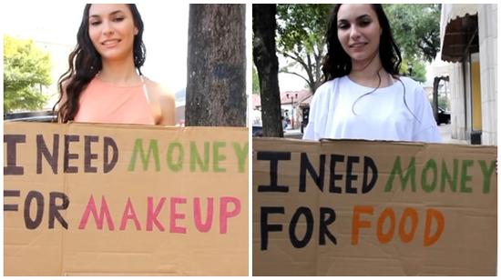 Thử nghiệm: Xinh đẹp, đi xin tiền make up thì được cho. Đóng vai vô gia cư xin tiền để ăn thì bị từ chối