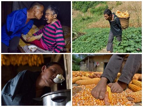 Xót cảnh người con không tay, dùng miệng bón thức ăn cho mẹ già liệt giường 91 tuổi