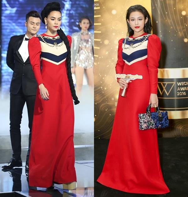 “Đụng hàng” chiếc váy hàng hiệu đắt đỏ với Hồ Ngọc Hà, Huyền Baby lại nhẹ nhàng, thanh thoát hơn với tóc chải suôn, mượt. Tuy nhiên, điểm trừ của hot girl danh tiếng là chiếc túi xách không hề ăn nhập với tổng thể. Còn với Hồ Ngọc Hà, dù hình ảnh ấn tượng nhưng nữ ca sĩ lại tạo ra cảm giác nặng nề cho người xem.