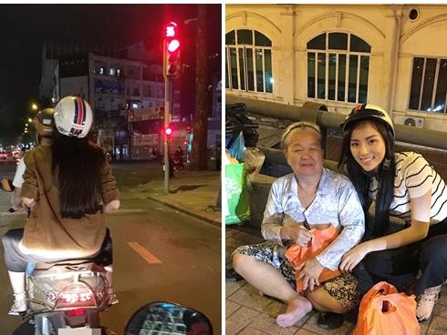 Giáp Tết, Kỳ Duyên mang tấm lòng ấm áp đi xe máy phát quà lúc nửa đêm