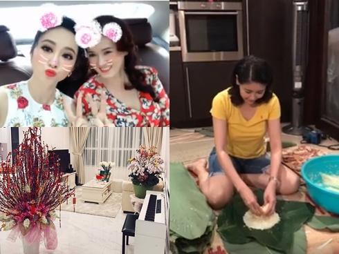 Sao Việt ngày cận tết: người hào hứng đi chợ hoa - kẻ livestream gói bánh chưng