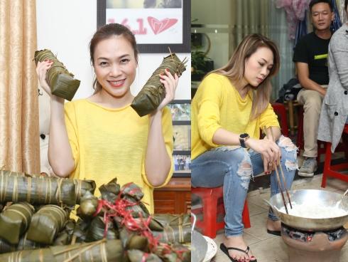 Mỹ Tâm đảm đang nấu hơn 60 đòn bánh Tét, 3 kí mứt bên gia đình