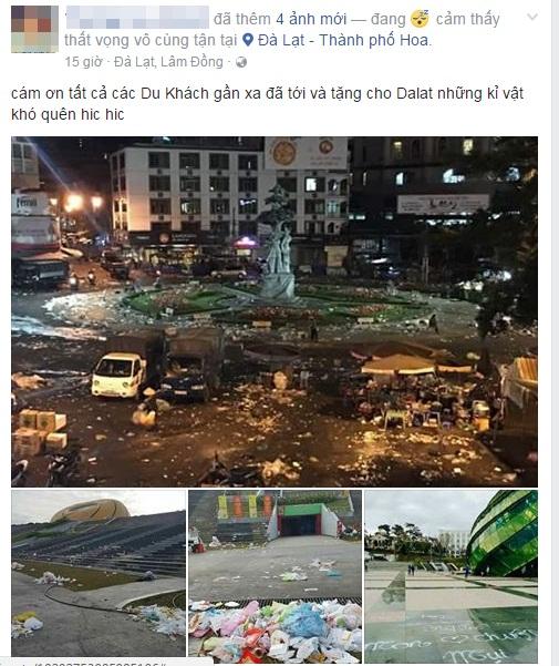 Hình ảnh Đà Lạt "ngập" rác được một thành viên chia sẻ trên mạng xã hội những ngày đầu năm mới Đinh Dậu.