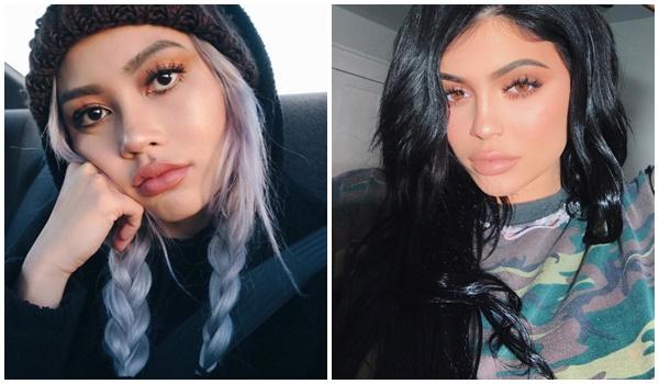 Đôi môi tều mang đậm bản sắc Kylie và lông mi cong quyến rũ, khó mà phân biệt được đâu là Amy và Kylie nếu không nhờ sự khác biệt duy nhất là màu mắt.