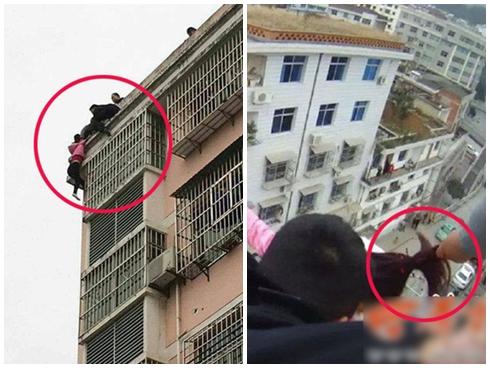 Clip: Khoảnh khắc vợ nhảy lầu tự tử, chồng dùng hết sức túm tóc lôi lên