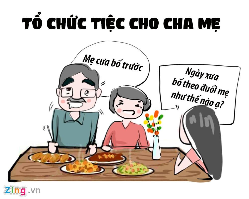 Hãy làm một F.A hiếu thảo nhất trên thế giới bằng cách tự tay chuẩn bị bữa tiệc lãng mạn dành cho cha mẹ với thiệp, hoa và nến. Đồng thời, đừng quên phỏng vấn hội phụ huynh xem họ đã gặp và yêu nhau thế nào, nhằm tích lũy thêm kinh nghiệm “tình trường” quý báu cho bản thân.