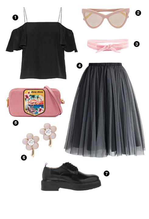 1. Fendi, 2. Stella McCartney, 3. Dây choker Aamaya by Priyanka, 4. Amore Mesh, 5. Miu Miu, 6. Khuyên tai Alison Lou, 7. Eytys.