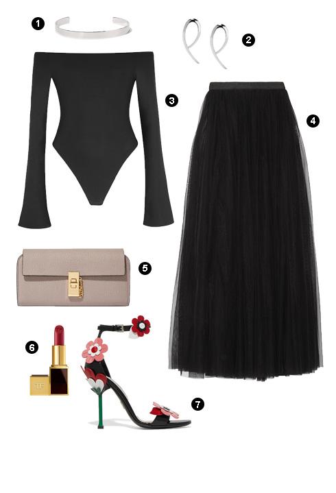 1. Vòng cổ Jennifer Fish, 2. Jennifer Fish, 3. Alix, 4. Needle & Thread, 5. Chloé, 6. Son Tom Ford màu Alejandro, 7. Prada.