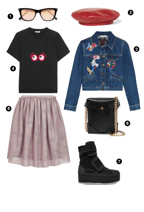 1. Elizabeth & James, 2. Mũ Gucci, 3. Fendi, 4. Maje, 5. Topshop, 6. Manu Atelier, 7. Marni.