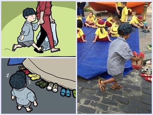 Phát sốt với bộ ảnh từ câu chuyện em bé theo mẹ nhặt rác, xếp dép