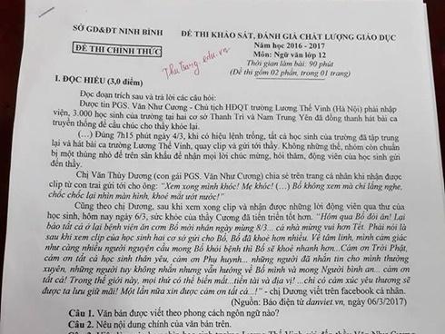 Học sinh Lương Thế Vinh hát mong thầy Văn Như Cương mau khỏe được đưa vào đề thi Ngữ văn