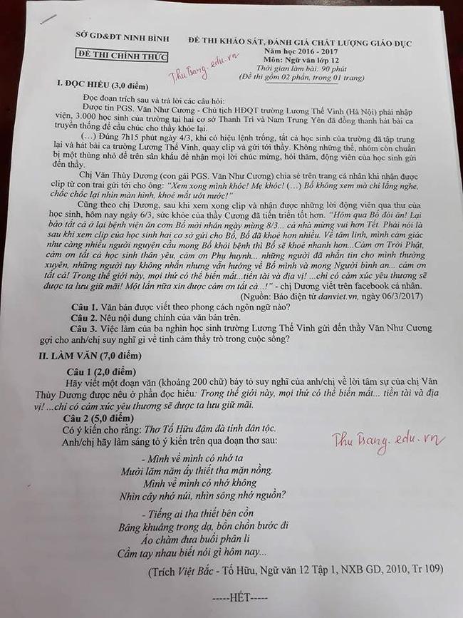 HS Lương Thế Vinh cùng hát mong thầy Văn Như Cương mau khoẻ vào đề thi Ngữ văn - Ảnh 1.